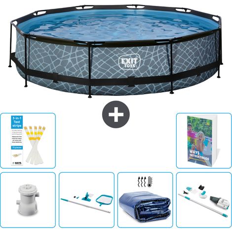 Exit Pool Rund - Steinoptik - 360x76 cm - 7-teilig S323