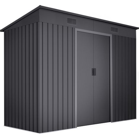 WASABI Metallic Gartenhaus Anthrazit 3,14m2 - 238x130x202cm - 2 Antikondensationsgitter - Doppelschiebetür (1/2)