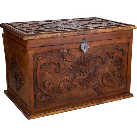 Baúl de madera artesanal marrón 70x50x50