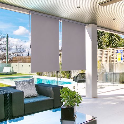 Store vertical, store de balcon, store brise-vent, store latéral à enrouleur, brise-vue avec manivelle, tissu polyester et aluminium, gris, 200 x 120 cm