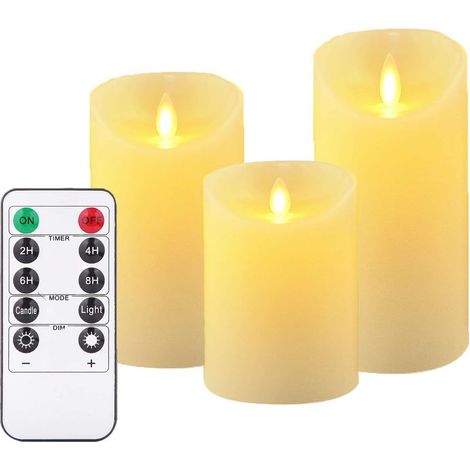 Bougie Led, 3 bougies style 10, 12,5 et 15 cm. AveCôtélécommande m. télécommande avec 10 menus de fonction, minuterie de 24 heures-Fei Yu (1/4)