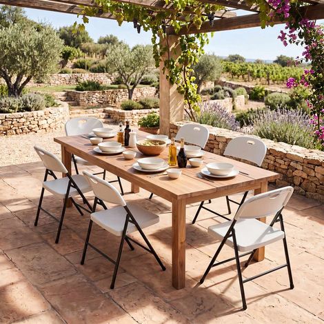 Set of 6 White Foldable Plastic Chairs with Ergonomic Backrest (1/5)