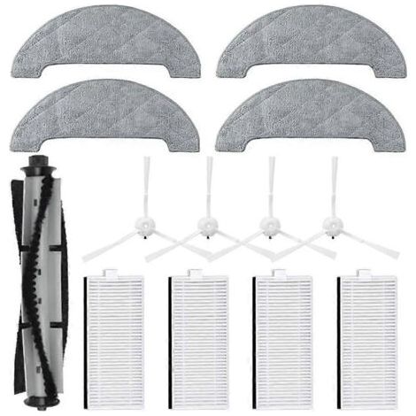 Pièces de rechange et accessoires pour Polaris PVCR 0905 WiFi IQ Home Panorama Aqua : brosse principale, filtre HEPA et chiffon de nettoyage.
