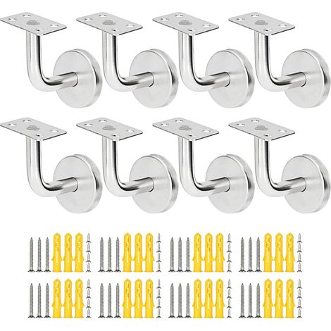 Lot de 8 Support Main Courante Acier Inoxydable 60x60mm Support Rampe Escalier Support de Main Courante D'escalier Argent Support de Rampe pour Intérieur et Extérieur (1/5)