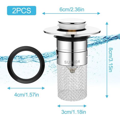 Universeller 32-mm-Pop-Up-Waschbeckenablauf (2 Stück) – Verstopfungsfreier Spülbeckenstöpsel aus Edelstahl 304, herausnehmbarer Filterkorb, wasserdicht und auslaufsicher – Kompatibel mit 34–40-mm-Löch (1/5)