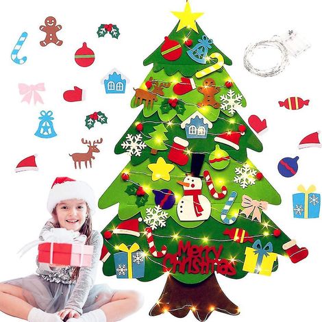 Diy Felt Christmas Tree, Diy Felt Christmas Tree With 30 Tree Toppers Xmas Ornaments And Light String Wall Hanging Felt Tree For Home Xmas Gift Decor (1/5)