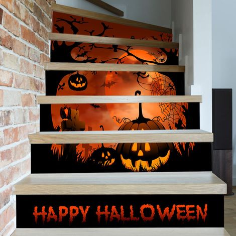 Adesivo decorativo rimovibile in PVC per scale - zucca di Halloween rinnovata - rimovibile - adesivo decorativo per scale - 6 pezzi (18 x 100 cm) (1/4)