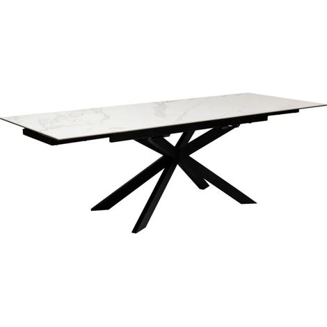 Atmosphera – Table à manger extensible effet marbre 160-240cm – Plateau en grès et verre trempé – Piètement en acier – Rangement sous plateau (1/5)