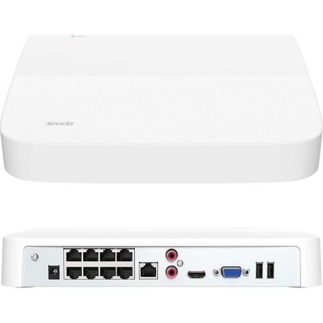 Tenda NVR 8 Canali, 4K PoE NVR Videoregistratore di sorveglianza, Trasmissione a 250m, H.265+, IEEE 802.3af/at, Plug and Play, HDD(fino a 10TB)/Cloud Storage, 4KV Protezione contro i Fulmini, N6P-8H (1/5)