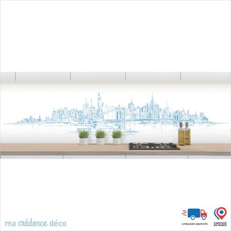 Crédence : Dessin New York 1 - Couleur Bleu clair - Alu composite - 120 - 60 (1/3)
