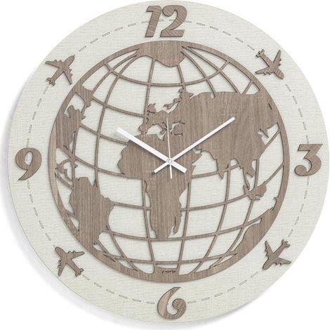 Orologio tondo da parete D30 cm WORLD moderno in legno laminato TRS