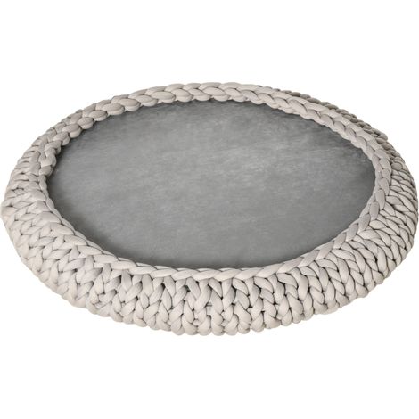 Cuccia per Cani e Gatti Ø93x15 cm in Tessuto Effetto Velluto Grigia (1/5)