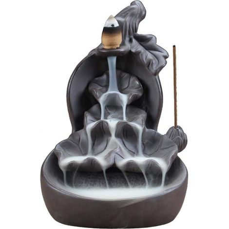 Brûleur d'encens à reflux Bouddha Lotus, brûleur d'encens lotus artisanal en céramique pour décoration intérieure et rituel parfumé (1/5)