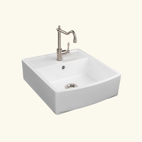Cuisissimo – Évier timbre d'office céramique blanc 68,6x60 cm – 1 bac – Pose à poser – Vidage manuel – Bonde et siphon inclus (1/4)