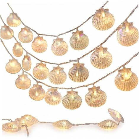 Lichterkette in Muschelform mit 40 LED-Muscheln, batteriebetrieben, perfekt für sommerliche Lichterketten, 6 Meter lang. (1/5)