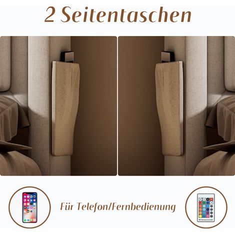 Lit double 160x200 avec tête de lit LED et charge USB-C, sommier hydraulique en bois et cadre métallique, capacité 300 kg, beige, coton (matelas inclus) (1/5)