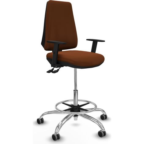 Taburete Elche AS similpiel marrón brazos 1D base cromada ruedas 65mm engomadas