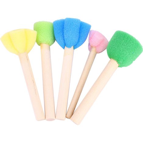 Lot de 5 mini pinceaux éponges colorés pour peinture DIY, avec manche en bois, pour le dessin et les loisirs créatifs. (1/5)