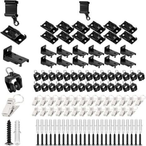 Accessoires pour rails de rideaux plafonniers – Embouts de finition, crochets métalliques, fixations et rouleaux, couleur noire