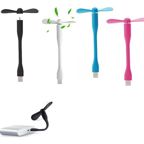 4 Pièces Mini Ventilateur USB, Flexible Power Bank Ventilateur, pour PC Banque d'alimentation et périphériques USB (Noir, Blanc, Rose, Bleu) (1/5)