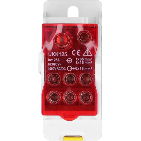 Boîte de distribution sur rail DIN, bornier électrique universel, boîte de jonction pour câbles d'alimentation 690 V 125 A rouge (1/5)