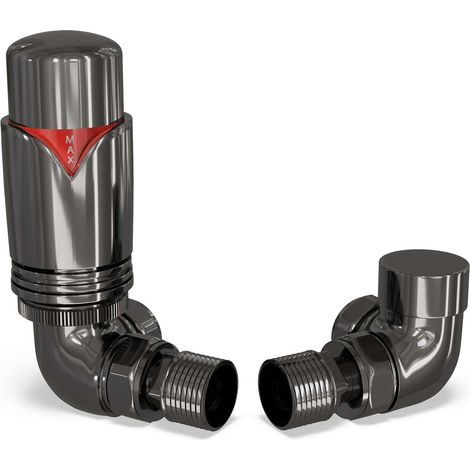 Derry Bold - Black Nickel Thermostatic Radiator Valve & Lockshield Corner 10mm