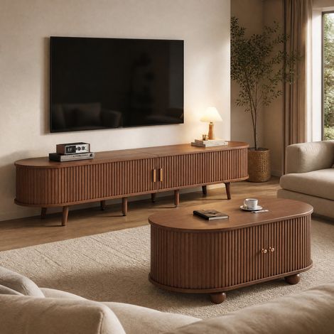 Set mobile TV e tavolino 170x50x42 cm in MDF noce con contenitore per soggiorno – MEUBLIV (1/5)