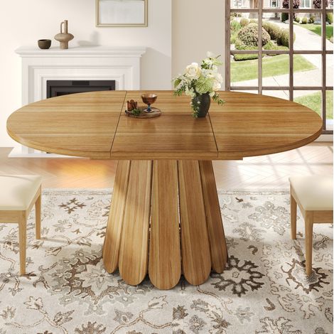 Ausziehbarer Esstisch 118-158 cm braun aus MDF und Metall mit runder Tischplatte (1/5)