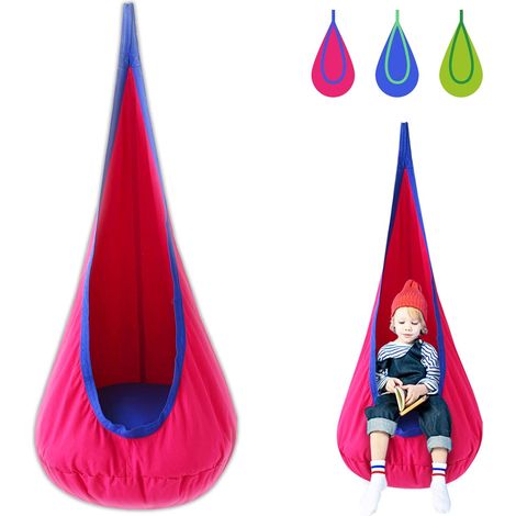 Fauteuil suspendu pour enfant, hamac 100 % coton avec coussin d'air résistant, niche de lecture robuste pour l'intérieur et l'extérieur (bleu) (1/5)
