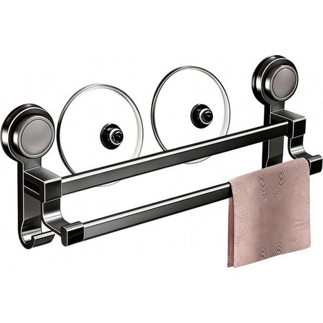 Barre pour Serviettes avec Ventouse  Porte-Serviettes À Ventouse avec Deux Crochets  Barre À Serviettes Amovible  pour Appartement, Salle de Bain, Douche, Verre, Miroir, Mur en Carrelage,