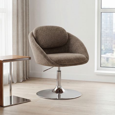 Wahson Fauteuil de Salon Moderne en Chenille, Chaise Coiffeuse Design Confortable avec Base Ronde Chromée Chaise Scandinave d'Appoint de Chambre, Marron (1/5)