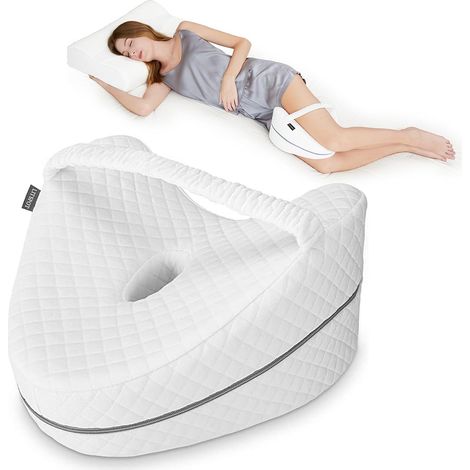 Oreiller de Jambe en Mousse à Mémoire pour Dormir, Blanc,26x28x17cm (1/5)
