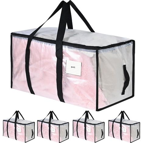 5 Stück 90L Aufbewahrungstasche, Heavy-Duty Umzugstaschen Transparente Umzugskartons Große mit Reißverschluss Griff Faltbar Aufbewahrungsbox für Umzug Camping Bettwäsche Kleidung Aufbewahrung