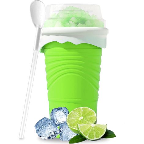 Tasse « Autumn Slushy Maker » 500 ml, tasse souple en silicone avec paille et cuillère, gobelet à granité, tasse à glace DIY, tasse à granité, tasse à smoothie (verte) (1/5)