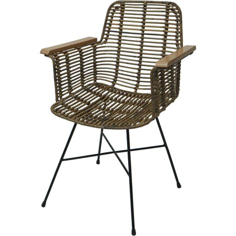 [NON UTILIZZATO] Sedia HHG-087 sala da pranzo cucina rattan Kubu intreccio legno metallo