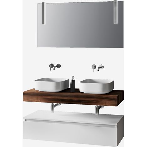 Mobile bagno sospeso doppio lavabo con specchio 7 pezzi Astra - Noce
