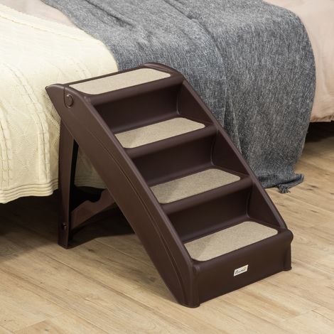Klappbare Hundeleiter mit 4 rutschfesten Stufen, Haustiertreppe bis 10 kg, aus PP, 62 x 38 x 49,5 cm, dunkelbraun (1/5)