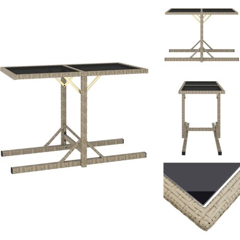 Table de jardin Beige 110x53x72 cm Verre et résine tressée - Table De Jardin - Table D'extérieur - Mobilier De Jardin - Table En Résine Tressée - Table Avec Dessus En Verre (1/5)