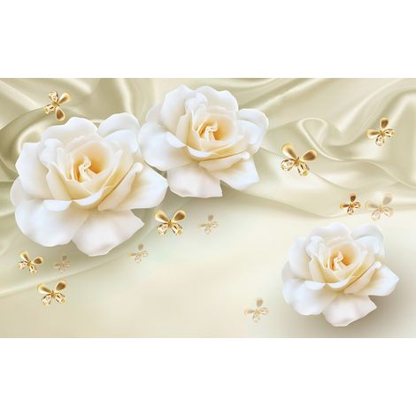 Papier peint panoramique - Fleurs Papillons 3D - 130 cm x 81 cm (1/2)