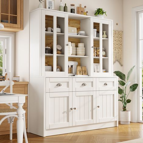 Colonna cucina 140x38,5x175 cm in MDF bianco salvaspazio per soggiorno FloraGrace (1/5)