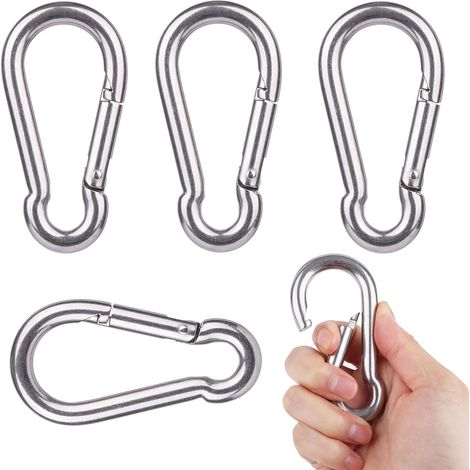 Lot de 4 Mousquetons M10 en Acier Inoxydable 100x10mm, Gros Mousqueton Robuste Charge Max 270kg, Crochet à Ressort pour Balançoire, Hamac, Voile d'ombrage, Fitness et Camping - Argent (1/5)