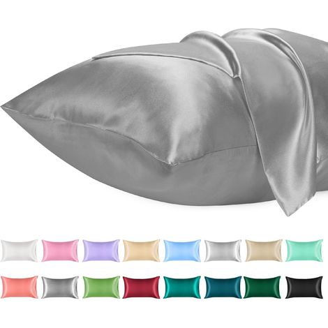 Set di 2 federe in raso, misura standard, tinta unita, in microfibra satinata, chiusura a busta, antipiega, resistente allo sbiadimento e traspirante, grigio scuro (948 x 74 cm).
