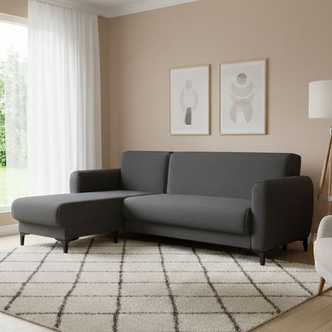 Dmora Sofá cama Angel, Sofá rinconera cama con península reversible, Sofá contenedor moderno con chaise longue y 3 cojines, Cm 230x153h85, Azul, con embalaje reforzado (1/5)