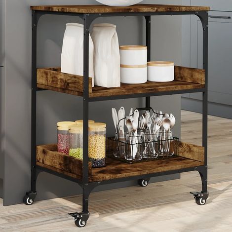 Chariot de cuisine-Desserte de Cuisine-Meuble de Rangement chêne fumé 60x41x80,5 cm bois d'ingénierie (1/5)