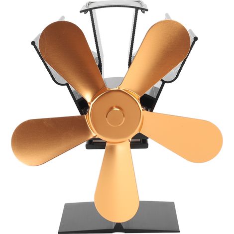 Wood Stove Fan 5 Blades Fireplace Fan Heat Powered Stove Fan for Wood Burning Stove Pellet Log Burner Fireplace Vertical Rectangular Gold