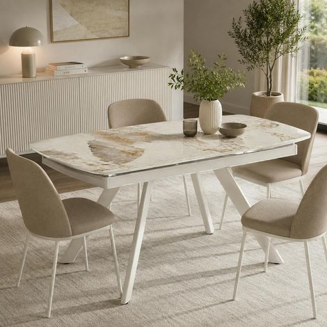 Table céramique extensible fini marbre contrasté 140-210 cm LORA