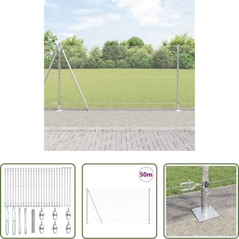 vidaXL Sécurité extérieure - Poteau de clôture. Argenté 50 x 1,2 m (treillis de 13 mm) Acier (1/5)