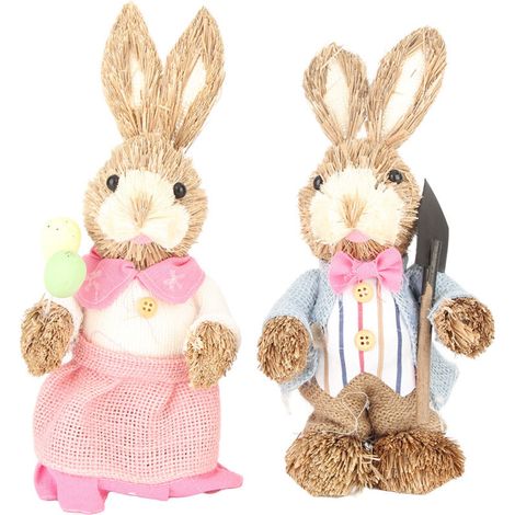 Ornement Lapin - Décoration Pâques 23 cm - Figurine Lapin Simulation Fourrure - 2 Pièces (1/5)