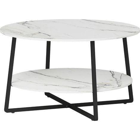 Two-Tier Marble-Effect Coffee Table - White/Black (1/5)
