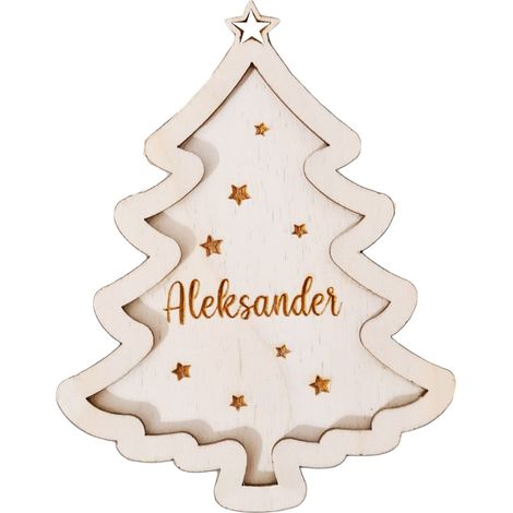 Pallina di Natale con nome, personalizzata, in legno, regalo per l'albero di Natale, 1 pezzo (1/5)